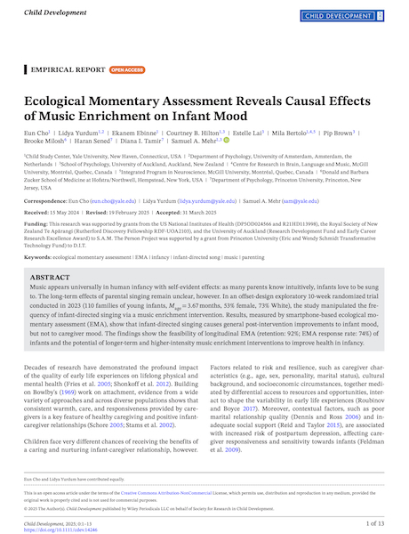 Ecological momentary assessment reveals causal effects of music enrichment on infant mood