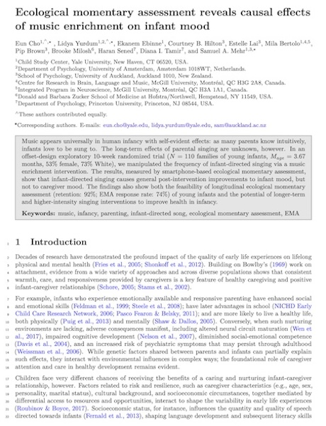 Ecological momentary assessment reveals causal effects of music enrichment on infant mood