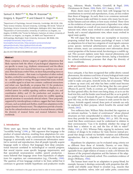 Origins of music in credible signaling