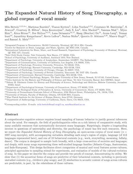 The Expanded Natural History of Song Discography, a global corpus of vocal music